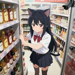 anime catgirl cosplayer caught on security camera, robbing a liquor store