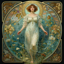 full body portrait of a woman posing, short wavy hair, round face, cottagecore!!, inside water, intricate, enlightened, highly detailed, digital painting, artstation, concept art, smooth, sharp focus, illustration, art by artgerm and greg rutkowski and alphonse mucha