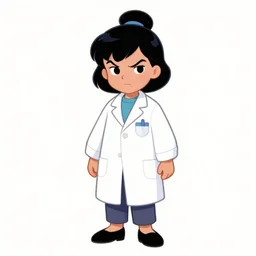 a full body portrait of a 1 9 9 0's disney girl grumpy detective wearing white lab coat with short black hair with bun and fringes working in a paranormal city, finely detailed features, city, closeup, green light, grimdark, gapmoe yandere, trending on pixiv fanbox, painted by greg rutkowski makoto shinkai takashi takeuchi studio ghibli,