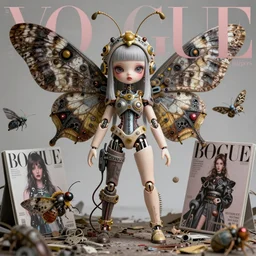 portrait of a beautiful jointed art doll, super dollfie, bjd, biopunk, solarpunk, dystopian, abandoned, giant moths, surreal, simon stalenhag, fashion magazine, vogue, harper's bazaar art, id magazine, intricate, 8 k render in octane, sharp focus, omar rayyan