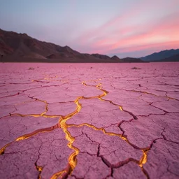 deep pink dry desert ground with gold veins, kintsugi, twilight, eerie, pastel colors, 8 k hd, very detailed, high quality