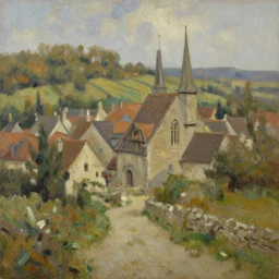 old village, middle ages, oil painting, oil in canvas, brushstrokes