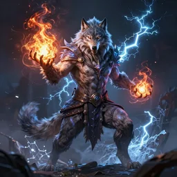 magic humanoid strong wolf sorcerer casting a powerful arcane magic spell, fire, ice, lightning, fantasy, occult, mystical, majestic pose, dramatic lighting, cinematic scene, frank frazetta, visually stunning, sharp focus, highly detailed, colorful, trending on artstation, unreal engine, octane render, cgsociety, artgerm, award - winning