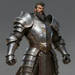 a highly detailed illustration of furious rough bearded paladin wearing worn down silver armor, standing heroically war cry pose, intricate, elegant, highly detailed, centered, digital painting, artstation, concept art, smooth, sharp focus, league of legends concept art, WLOP