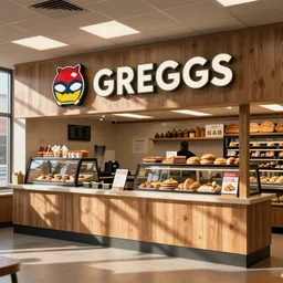 interior of a greggs bakery, promotional photograph,