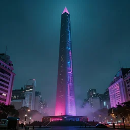 buenos aires obelisk, cyberpunk neon, 4 k wallpaper sci - fi 8 0's movie still full hd, detailed masterpiece, fog