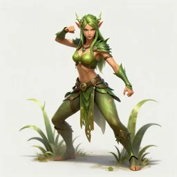 full body digital portrait of a dryad, plant woman, pretty face, martial artist, d & d fighter, fantasy, trending on artstation