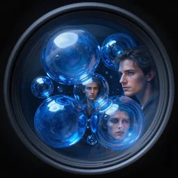 3 6 0 degree fisheye lens shot of blue shiny orbs peter morbacher, ross tran, greg rutkowski, intricate details, trending on artstation, cinematic lighting, digital painting, sharp focus, no blur, octane render, artgerm