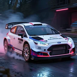 Ford focus WRC car, Ford focus World rally car, Neon cyberpunk, 4k, car photography