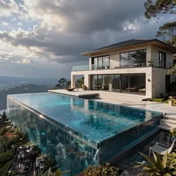 hyperrealistic house with a infinit edge pool
