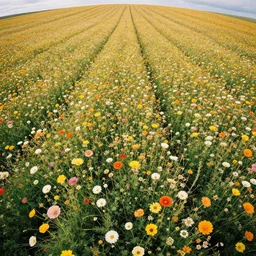 an aesthetic field of flowers, greg rutkowski, zabrocki, karlkka, jayison devadas, trending on artstation, 8 k, ultra wide angle, zenith view, pincushion lens effect