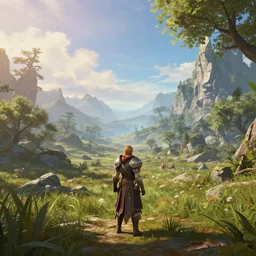 a gorgeous landscape from the new remake of the videogame elder scrolls daggerfall, in the style of thomas cole and pixar. beautiful beyond imagination! hyperrealism, smooth gradient cgi, path tracing, unreal engine 5. 0, trending on artstation