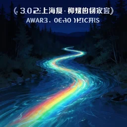 glowing rainbow river, evocative, dark night, detailed, award - winning, trending on artstation artwork by thomas kinkade,