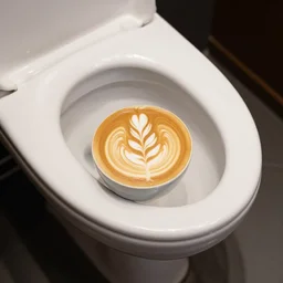 latte art coffee in a toilet, michelin star restaurant, award winning food photography