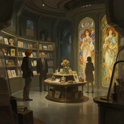 inside a dimly lit futuristic toystore. highly detailed, digital painting, artstation, concept art, matte, sharp focus, illustration, art by artgerm and greg rutkowski and alphonse mucha