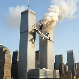 twin towers 9/11 plane crash with confetti explosion