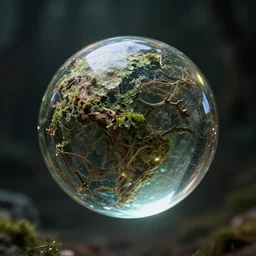 professional photo of the magical element of druidic earth, glass perfectly round sphere hovering in the air, arcane magic, ultra detailed, dramatic lighting, caustics