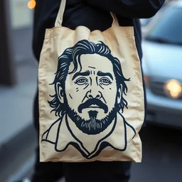 post malone's face embroidered on a postal carrier bag