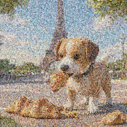 dog eating croissants in paris, unreal engine