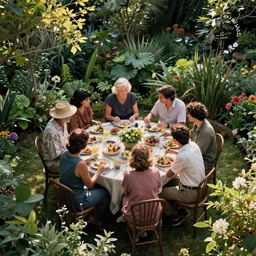 people in the garden, overhead view
