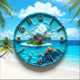 epoxy clock, sea breeze, island, beach, palm trees