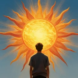 a man looking at the sun, stunning design, hyper - detailed art
