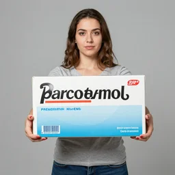 a woman wearing a giant box of paracetamol