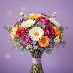 vintage bokeh photograph, lavender background, highly detailed modern colorful floral bouquet