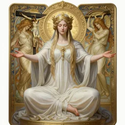 a full body portrait of a beautiful ethereal delicate byzantine roman mage queen meditative sacral pose catholic stages of the cross, intricate, elegant, highly detailed, digital painting, artstation, concept art, smooth, sharp focus, illustration, art by krenz cushart and artem demura and alphonse mucha