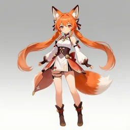 A beautiful fox lady, official Genshin Impact character concept, anime, kawaii, full-body portrait, by Artgerm, professional character designer, trending on Artstation, highly detailed, cgsociety