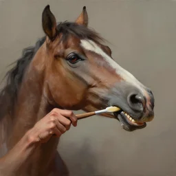 a painting of a man with horse head brushing his teeth, trending on artstation, 8 k, rendered in octane, unreal engine