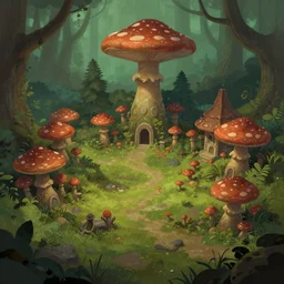 fungus forest village, trending on artstation