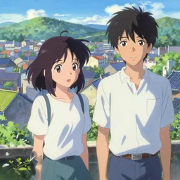 a beautiful painting of a town anime art by richie mason and makoto shinkai, trending on artstation
