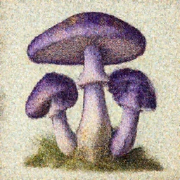 illuminated manuscript of purple mushrooms with gold leaf in the style of Maria Sibylla Merian, extremely detailed, 8k