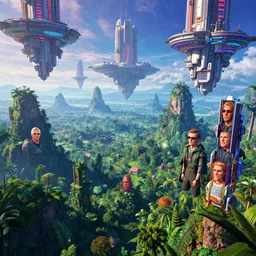cosmic flying cities sailing over lush rainforest mountaintops, synthwave, bright neon colors, highly detailed, cinematic, tim white, vladimir kush, philippe druillet, roger dean, bob eggleton, michael whelan, boris vallejo, alfred kelsner, kubrick, jaroslaw jasnikowski