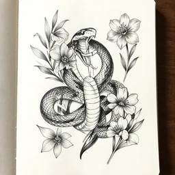 snake tattoo sketches with flowers