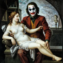 the Joker as venus in the birth of venus by Sandro Botticelli