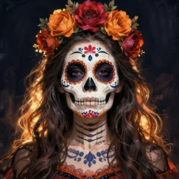 Illustration of a sugar skull day of the dead girl, art by charlie bowater