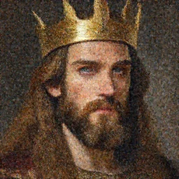 portrait of an king, brown long hair, beard, eye scar, golden crown, digital painting, artstation, concept art, donato giancola, Joseph Christian Leyendecker, WLOP, Boris Vallejo, Breathtaking, 8k resolution, extremely detailed, beautiful, establishing shot, artistic, hyperrealistic, beautiful face, octane render, cinematic lighting, dramatic lighting, masterpiece