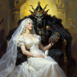 A goblin king gets married, painting by Frank Frazetta, detailed, 4k