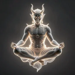 a demon meditating and floating, centered composition, crisp 8 k line art, digital painting, artstation, unreal engine, octane render, emissive lighting, concept art, matte, sharp focus, hyper realistic lighting, illustration, art by junto ito and takato yamamoto and philippe druillet