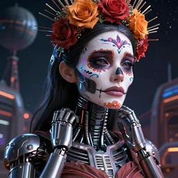 beautiful crying! female android!, intricate detailed environment, photorealistic!, octane render, concept art, cinematic, interstellar, ultra detailed, sharp, el dia los muertos!, cyberpunk, bladerunner, 8 k, by angus mckie, moebius, maciej kuciara, stanley lau, artgerm, greg rutkowski