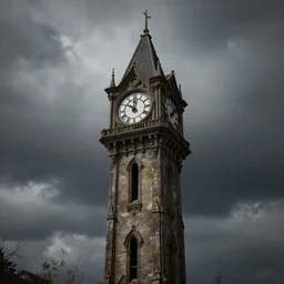 An abandoned wacky clock tower based in the victorian period, the clouds are darky with gloomy lighting in unreal engine n- 4
