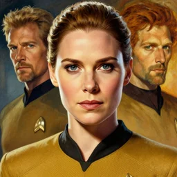 jenna coleman as a star trek captain, a still from star trek painted by artgerm and greg rutkowski and alphonse mucha. clear highly detailed face, beautiful sci fi art