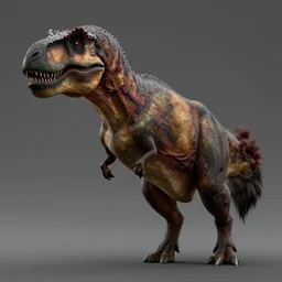A bison standing on its hind legs, with very short front legs, it has the head of a tyrannosaurus rex, highly detailed, 8k, Unreal Engine render