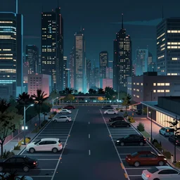 a beautiful artwork of a parking lot in a cyberpunk city at night by Greg Girard and beeple featured on artstation