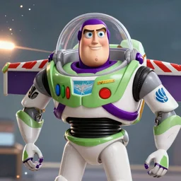 Buzz Lightyear shooting in 'Gears of War', splash art, movie still, cinematic lighting, detailed face, dramatic, octane render, long lens, shallow depth of field, bokeh, anamorphic lens flare, 8k, hyper detailed, 35mm film grain