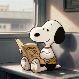 snoopy reading comic books im metro, by schulz