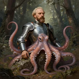 photo of vladimir lenin as humanoid octopus hybrid were a heroic dress an armour in the forest, highly detailed, digital painting, artstation, smooth, sharp focus, illustration, art by artgerm and greg rutkowski and alphonse mucha