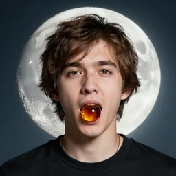 portrait of an unkle moon with mouth full of amber